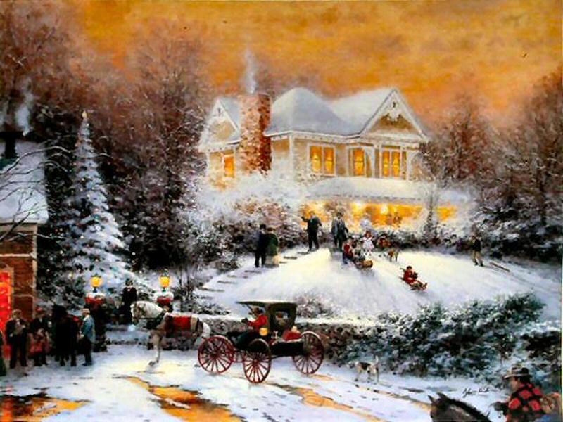 Victorian Christmas II 16x20 Framed Classic Thomas Kinkade Canvas Art