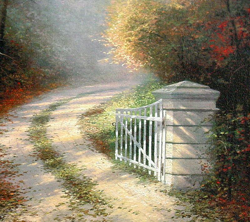 The Autumn Gate (Autumn Gate I) by Thomas Kinkade 12x16 Classic Canvas