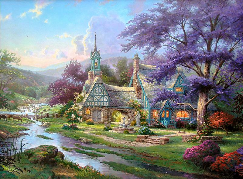 Clocktower Cottage (Streams of Time I) by Thomas Kinkade