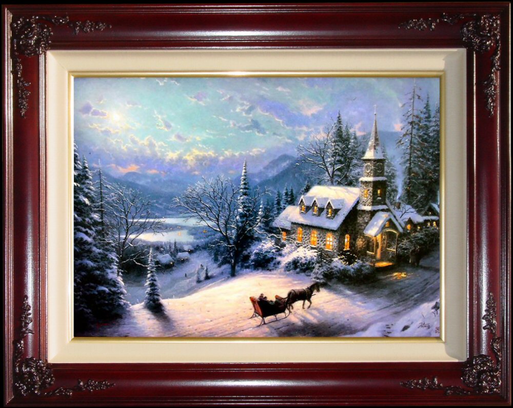 Sunday Evening Sleigh Ride Moonlit Village II By Thomas Kinkade 18x27 