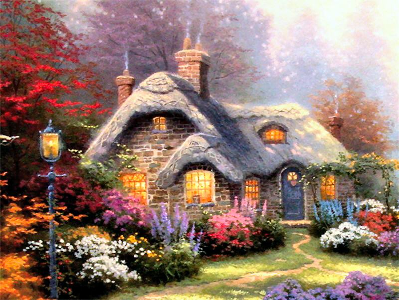 Everett's Cottage 20x24 S/N Framed Limited Thomas Kinkade Canvas Art