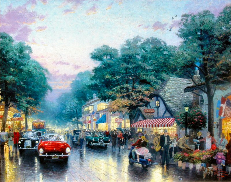 Carmel, Dolores Street & the Tuck Box Tea Room by Thomas Kinkade
