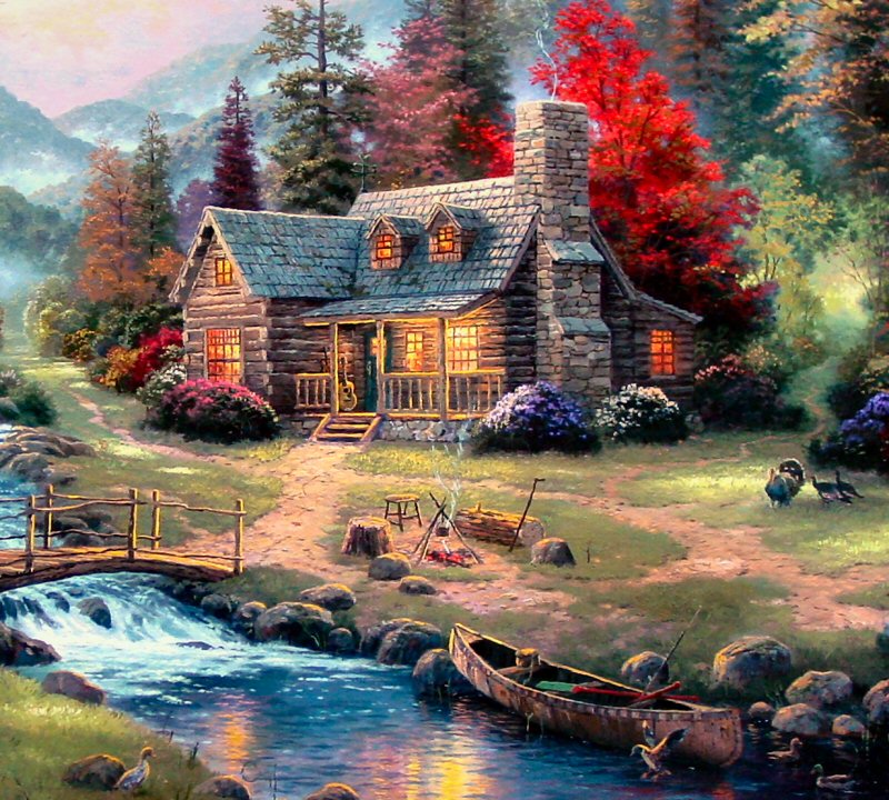 Mountain Paradise by Thomas Kinkade 18x24 Signed and Numbered S/N 18x27